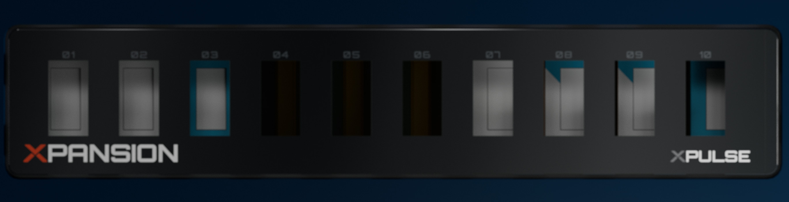 Steckbare Module hinter dem Frontglas, jedes mit eigener OLED-Anzeige