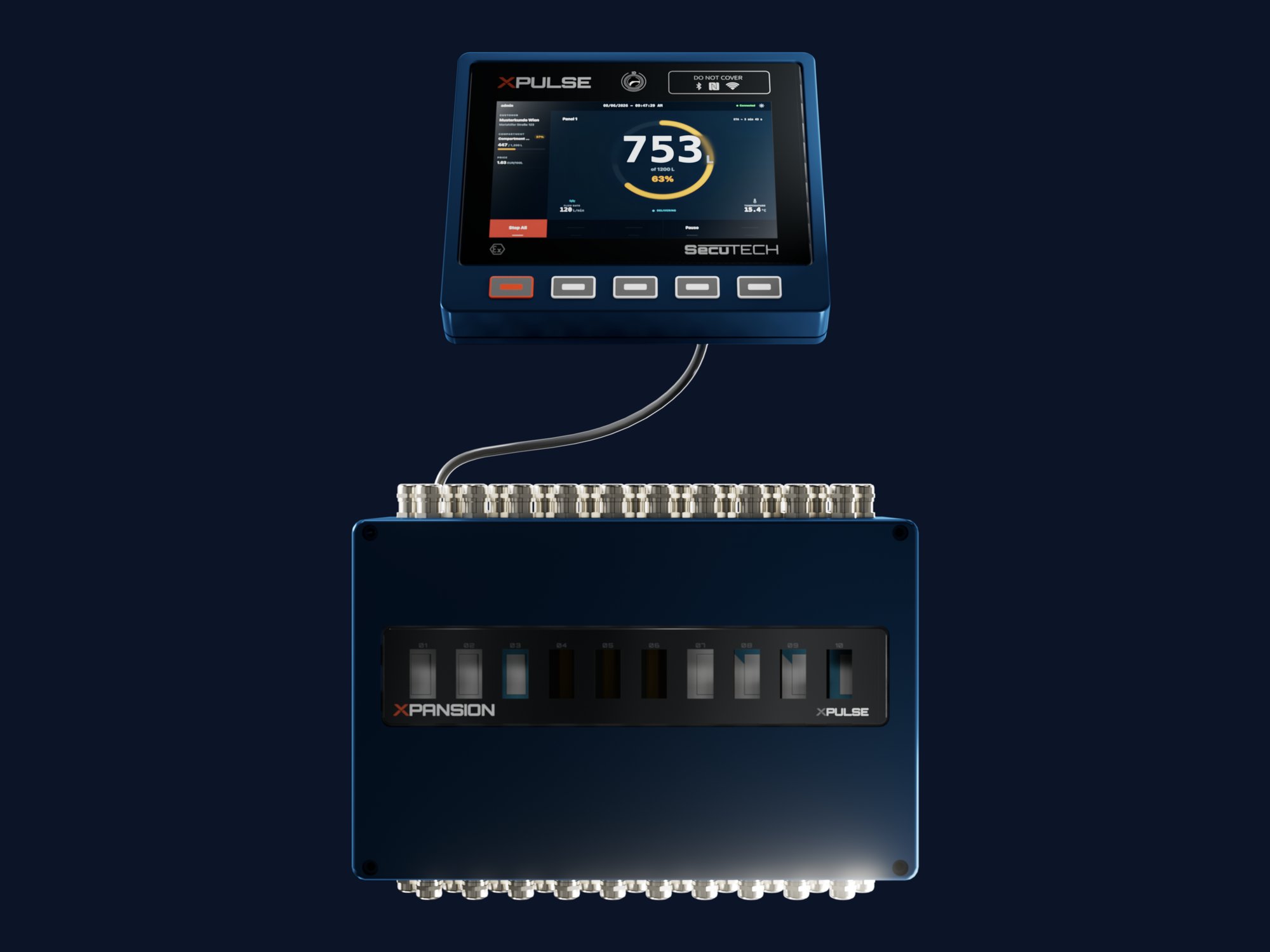 XPULSE Core-Unit mit großformatigem Farbdisplay und angeschlossener XPANSION-Unit